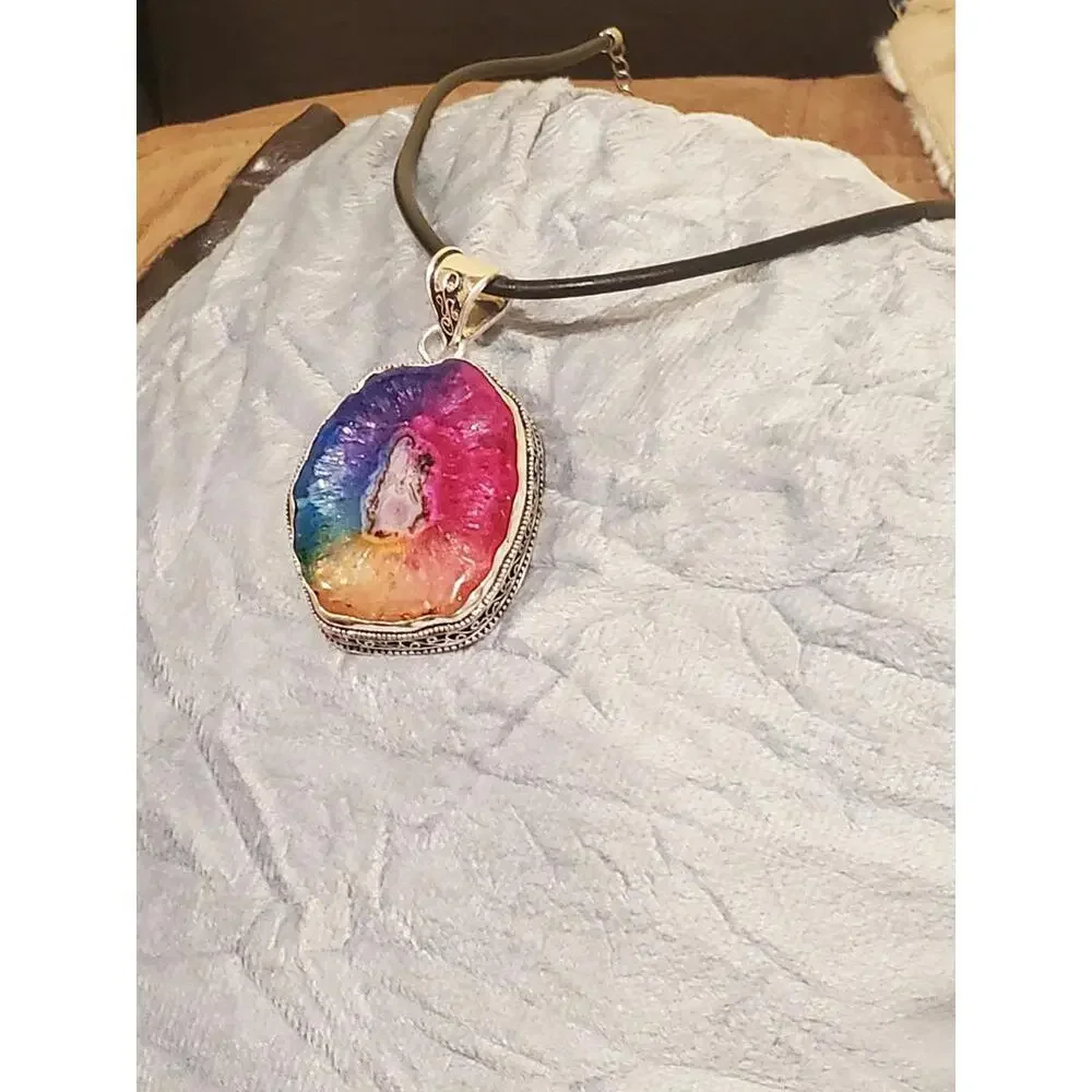 925 large solar rainbow quartz necklace - Picture 2 of 12